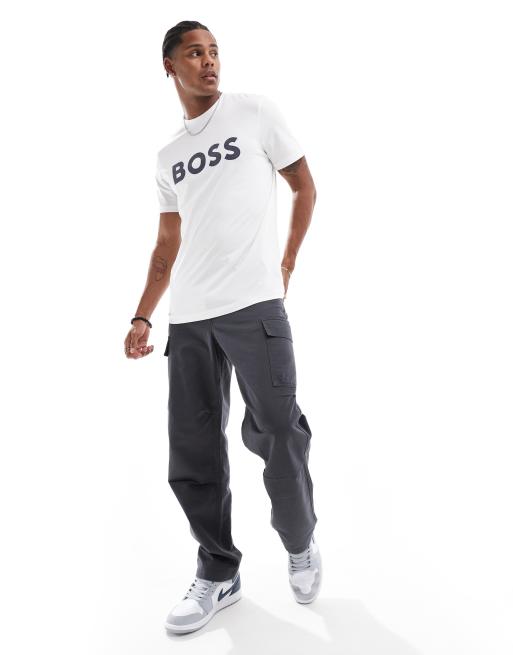 BOSS Orange thinking t-shirt in white with logo print, 2 of 4