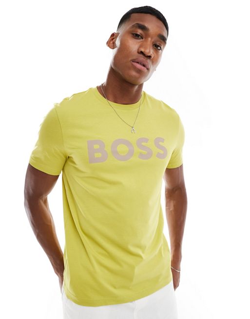 BOSS Orange Thinking t-shirt in yellow with logo print