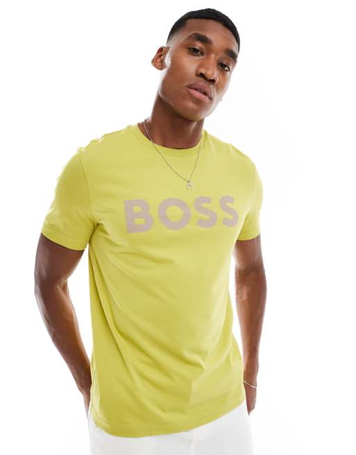 BOSS Orange - Thinking - T-shirt met logoprint in geel
