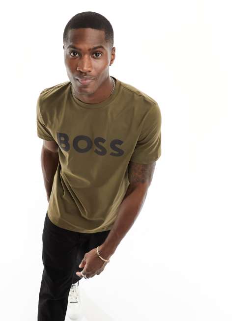 BOSS Orange – Thinking1 – Khakifärgad t-shirt med logga