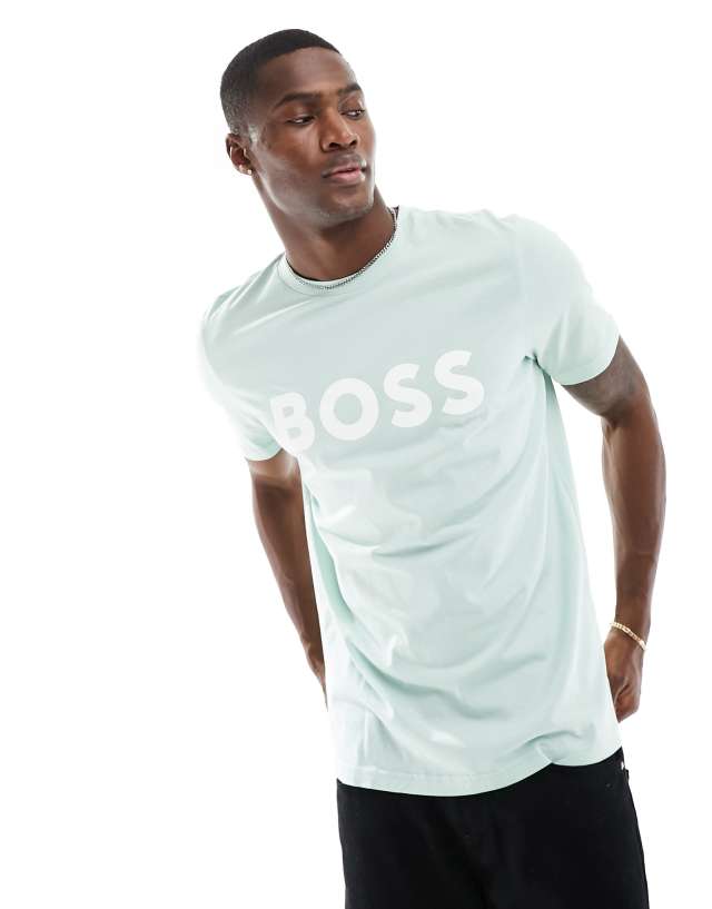 BOSS Orange - thinking1 logo tee in aqua blue