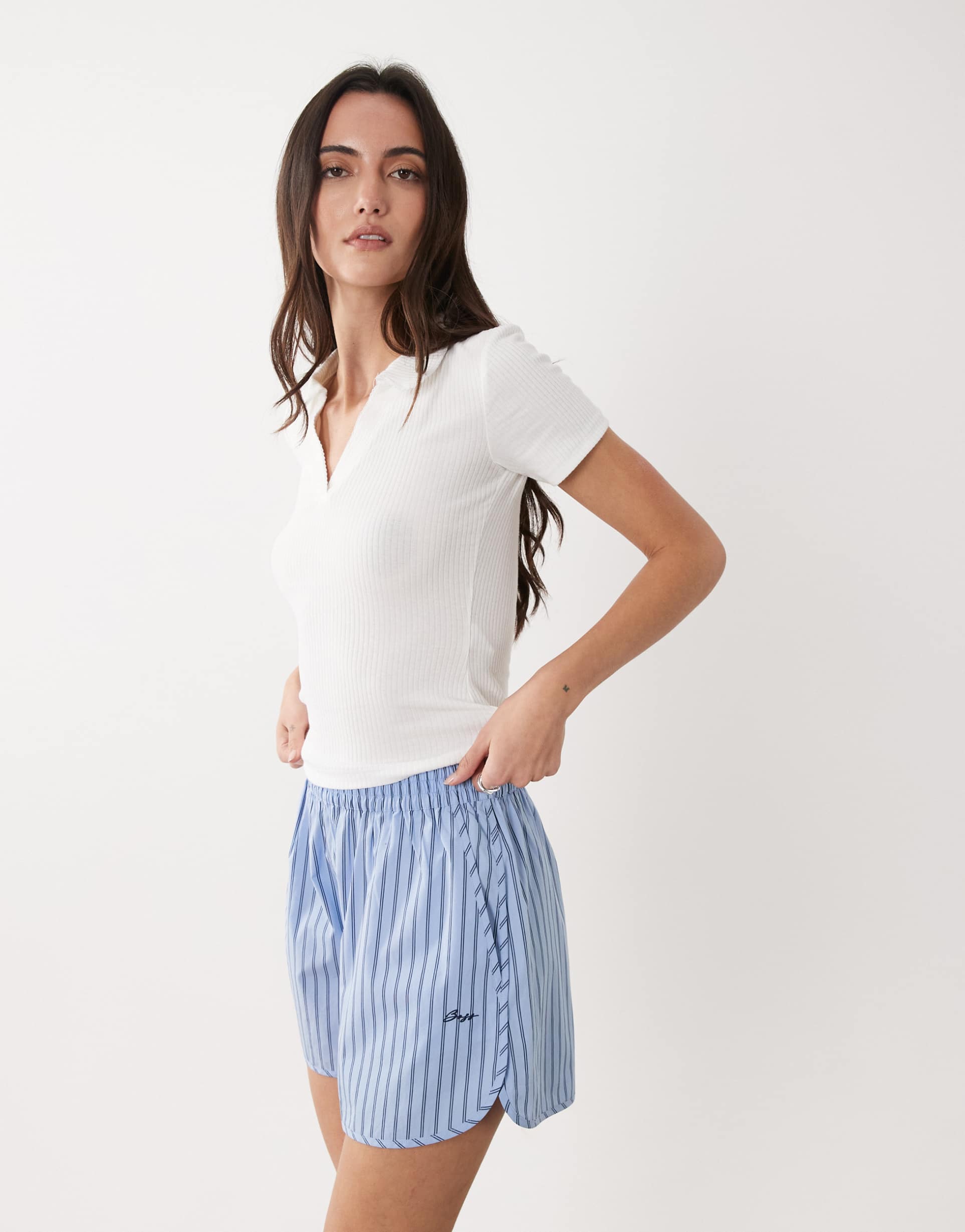 boss orange tiplyna striped shorts in blue