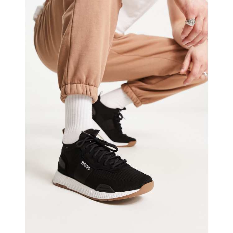 BOSS Orange Titanium Runn trainers in black with gum sole | ASOS
