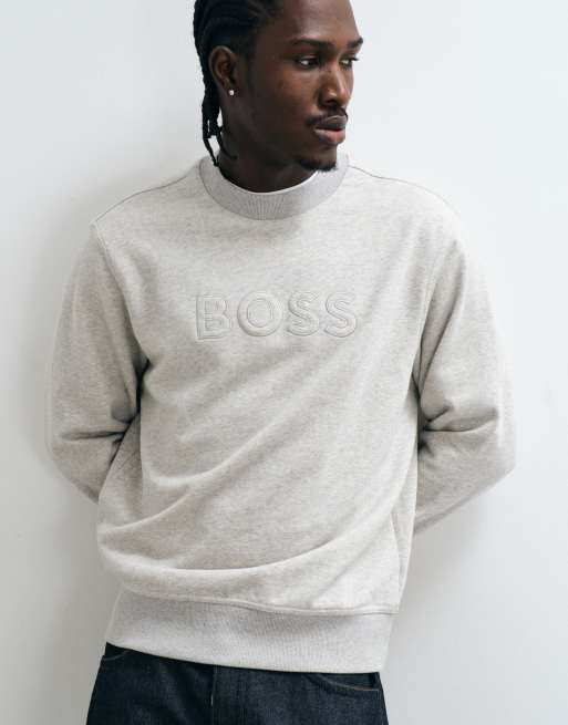 BOSS Orange tonal chest print sweatshirt in grey , 3 of 5