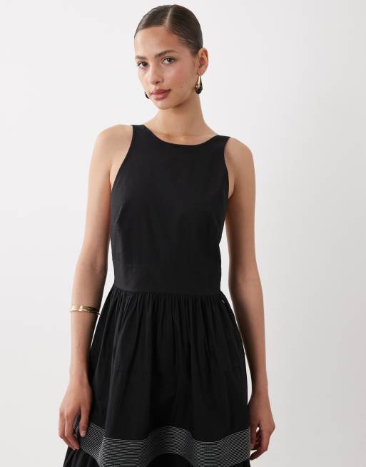 BOSS Orange - Vestido midi negro con falda de corte amplio y paneles transparentes, 2 de 4