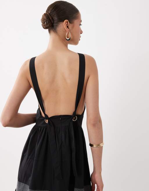 BOSS Orange - Vestido midi negro con falda de corte amplio y paneles transparentes, 3 de 4