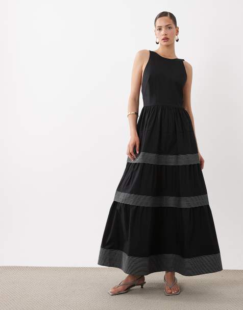 BOSS Orange - Vestito midi nero con pannello trasparente e gonna a ruota - view 1