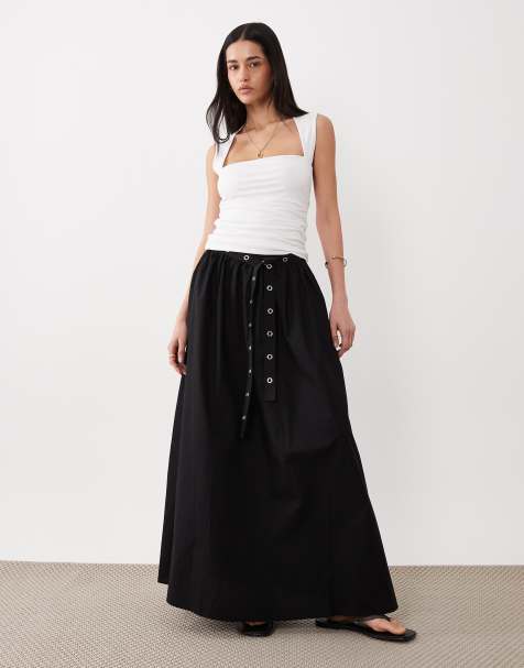 BOSS Orange Vidol cotton poplin maxi skirt in black - view 1