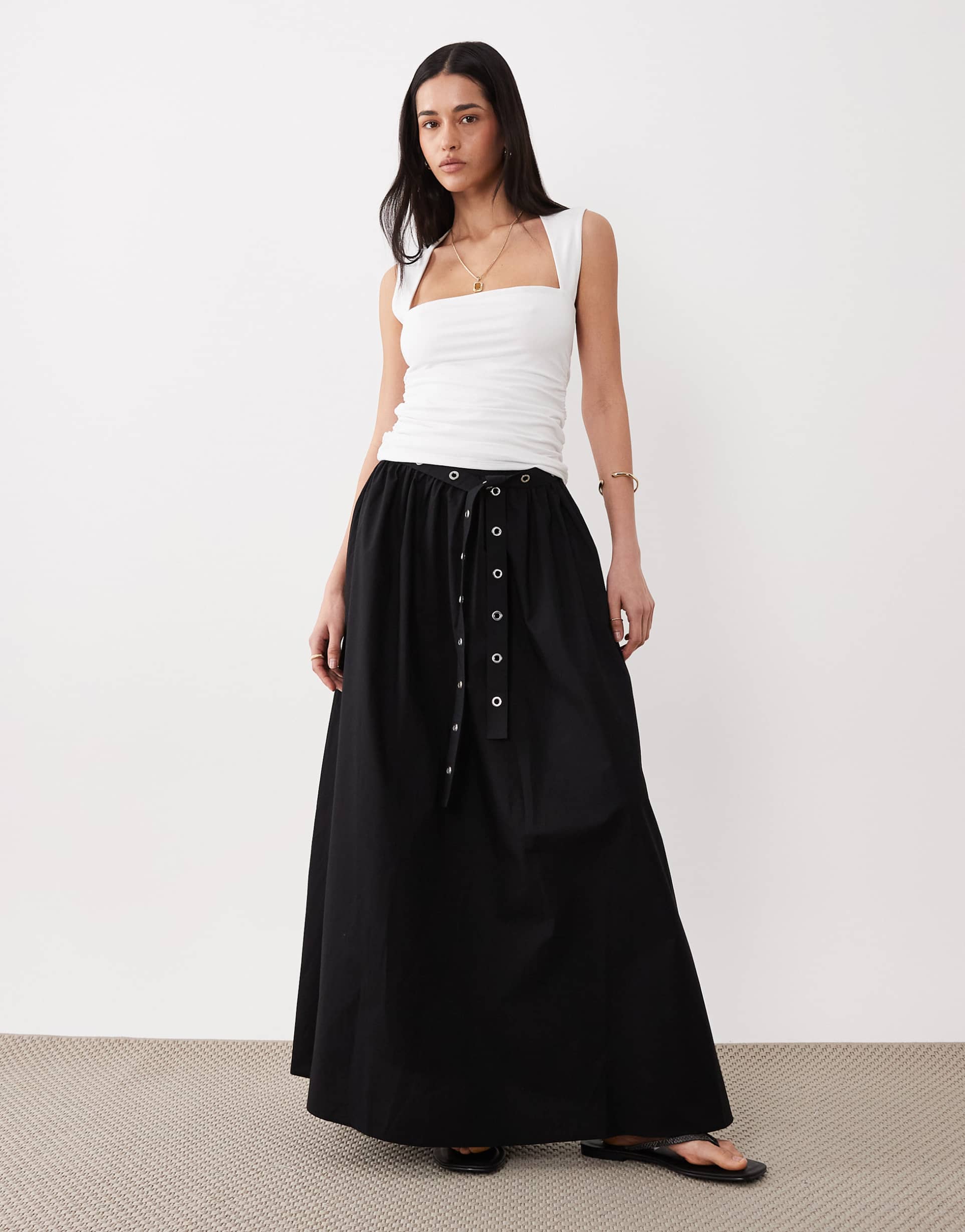 boss orange vidol cotton poplin maxi skirt in black