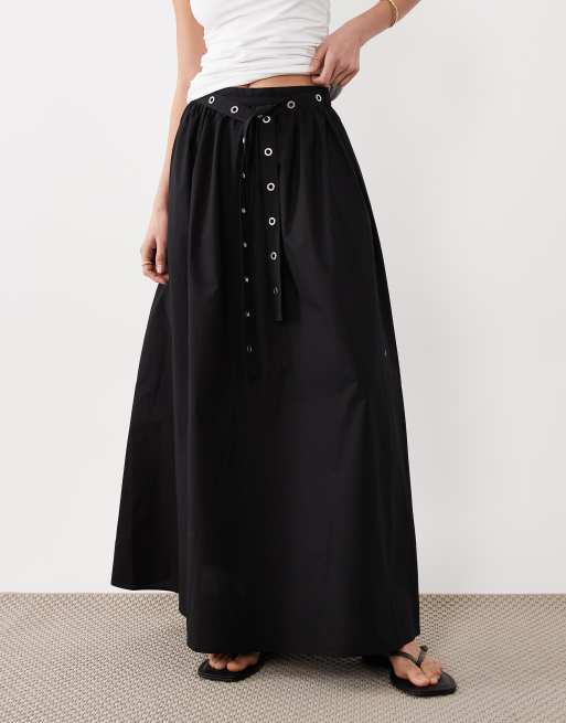 BOSS Orange vidol cotton poplin maxi skirt in black | ASOS