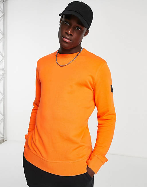 BOSS Orange Walkup 1 rubberized sleeve logo sweatshirt in orange | ASOS