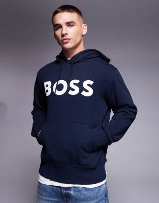 BOSS Orange BOSS Orange Webasic large chest logo hoodie relaxed fit in navy