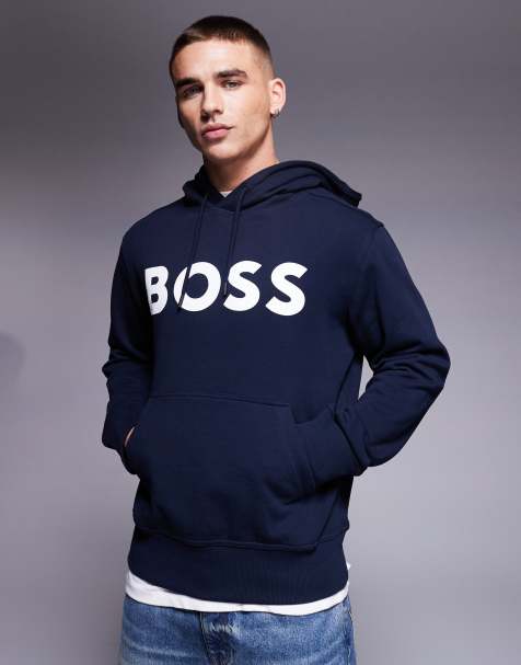 BOSS Orange Webasic large chest logo hoodie relaxed fit in navy - view 1
