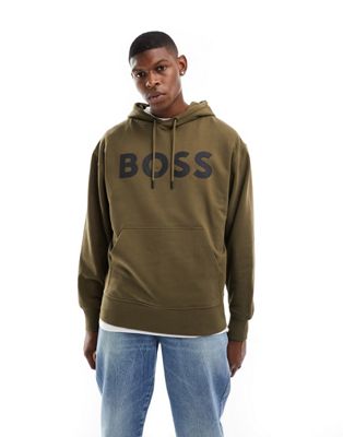 BOSS Orange WeBasic logo hoodie in khaki - ASOS Price Checker