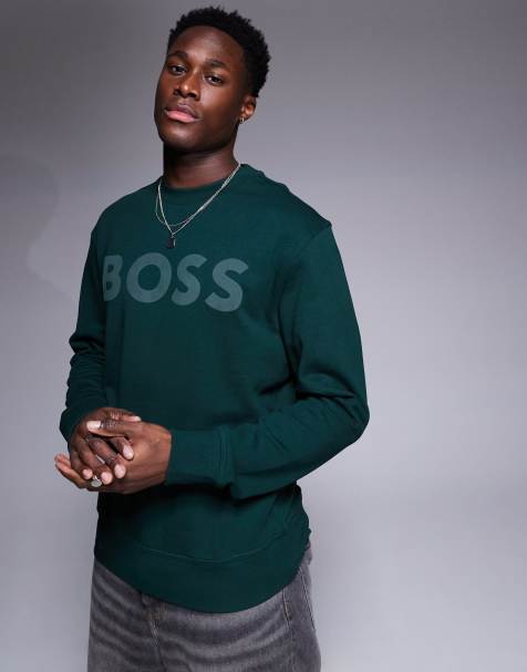 BOSS Orange - WeBasic - Sweat ras de cou coupe décontractée avec grand logo ton sur ton devant - Vert foncé - view 1
