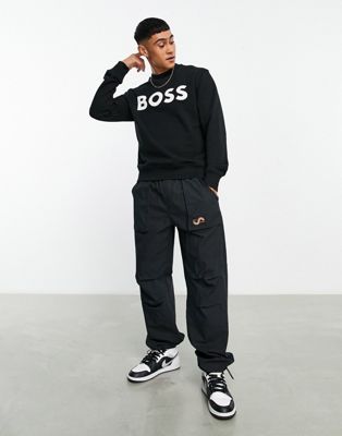 BOSS Orange WeBasicCrew fit sweatshirt large ASOS relaxed in black | logo