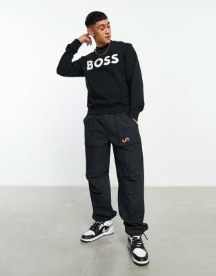 BOSS Orange WeBasicCrew large logo | black ASOS in sweatshirt relaxed fit