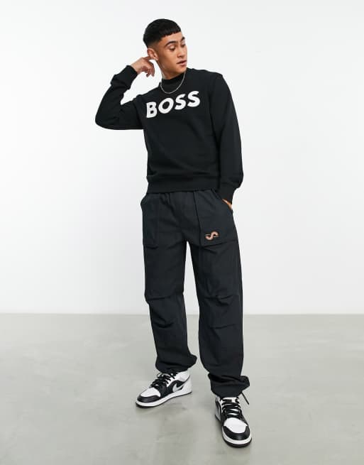 ASOS BOSS black Orange fit logo in sweatshirt large WeBasicCrew relaxed |