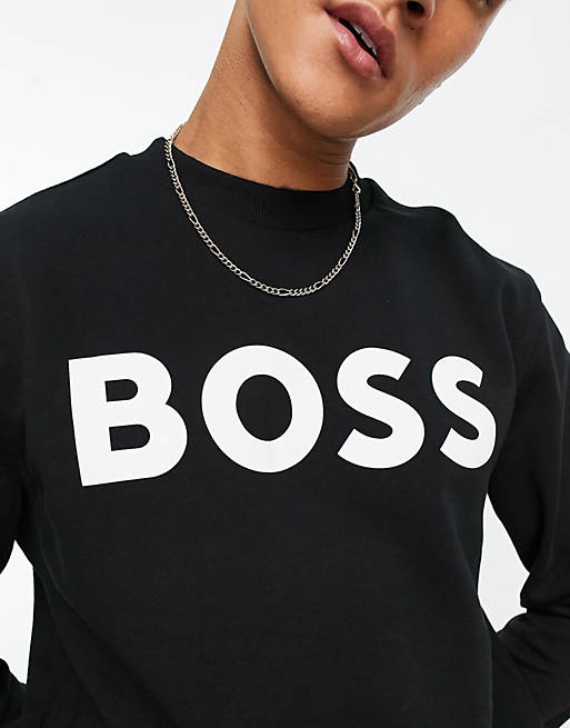 BOSS Orange WeBasicCrew large logo relaxed fit sweatshirt in black | ASOS
