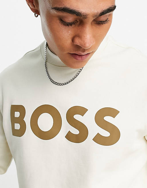 ASOS large in WeBasicCrew beige logo relaxed fit BOSS light | Orange sweatshirt