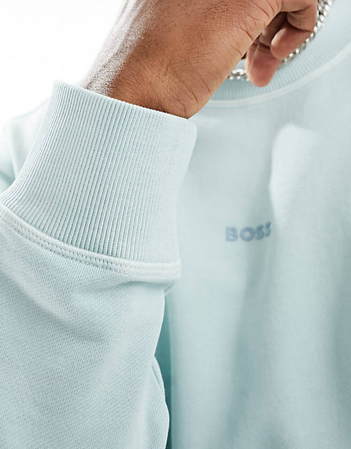 BOSS Orange Wefade tonal logo sweatshirt in aqua blue | ASOS