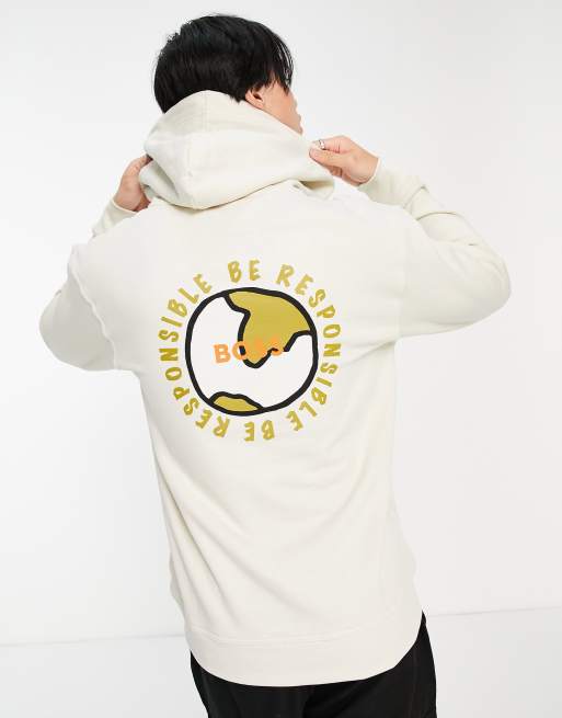BOSS Orange - Wegenerated - Hoodie met print op de achterkant in open wit