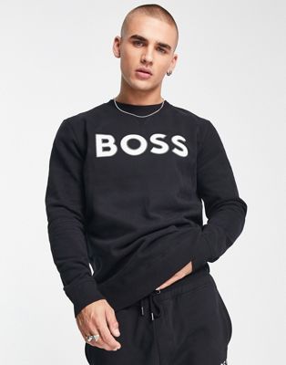 BOSS Orange Welogocrewx relaxed fit sweatshirt in black | ASOS