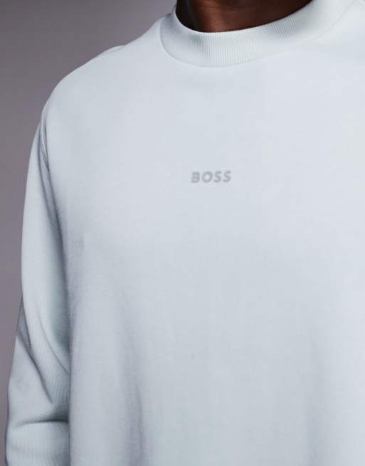 BOSS Orange - Wesmall - Felpa girocollo grigia con logo tono su tono, 5 di 5