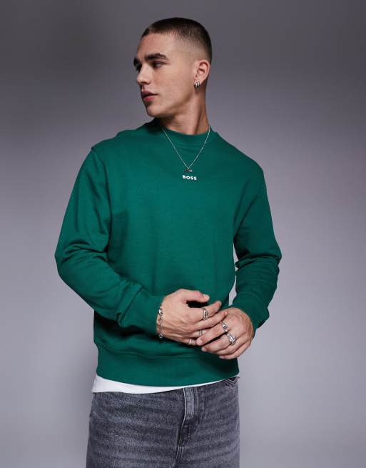 BOSS Orange – WeSmallCrew – Zielona, luźna bluza z logo pośrodku