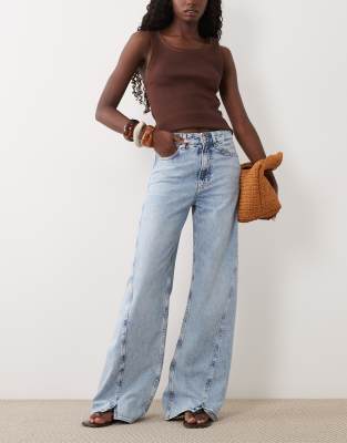 Hugo Boss Wide Leg Jeans In Blue
