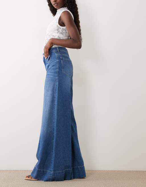 BOSS Orange wide leg jeans in mid blue (part of a set), 2 of 5