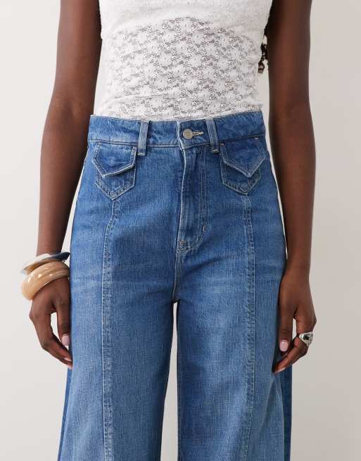 BOSS Orange wide leg jeans in mid blue (part of a set), 4 of 5