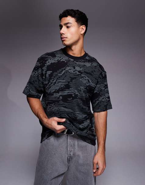 BOSS Orange wildnature camo knitted t-shirt in black - view 1