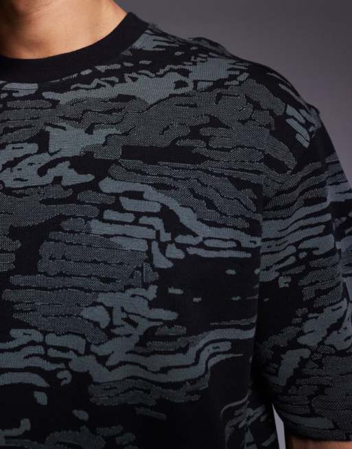 BOSS Orange wildnature camo knitted t-shirt in black | ASOS
