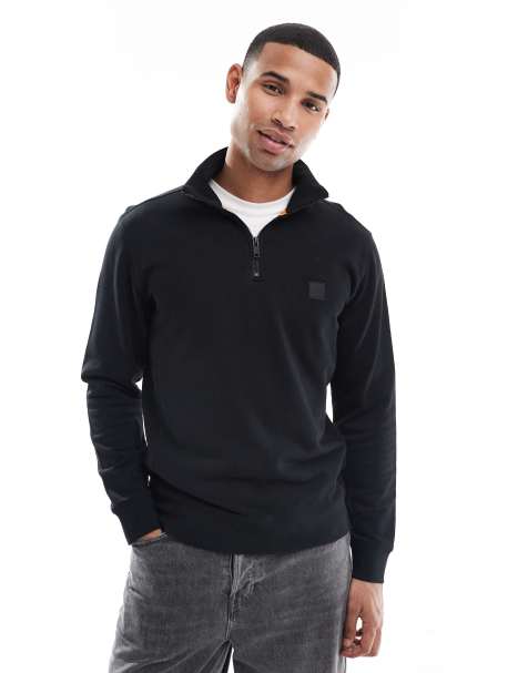 BOSS Orange Zetrust half zip sweatshirt in black - view 1