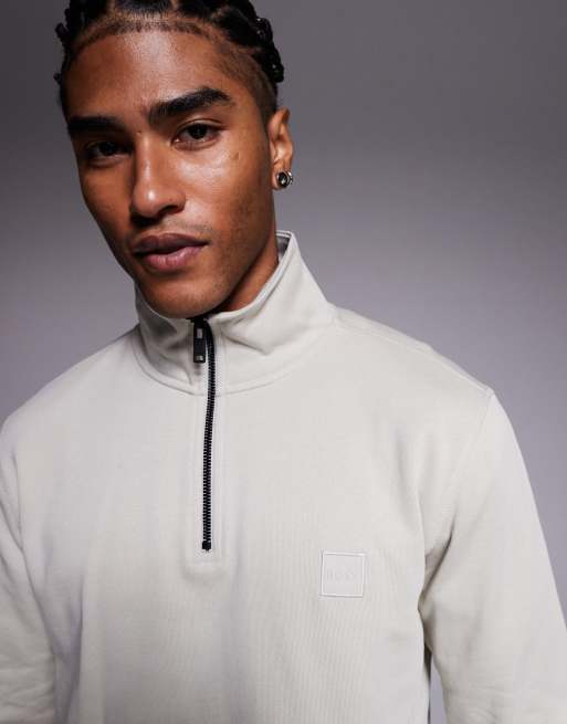 BOSS Orange zetrust tonal logo half zip sweatshirt in light beige