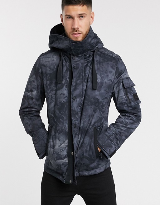 BOSS Orbir primaloft hooded tonal camo jacket in black