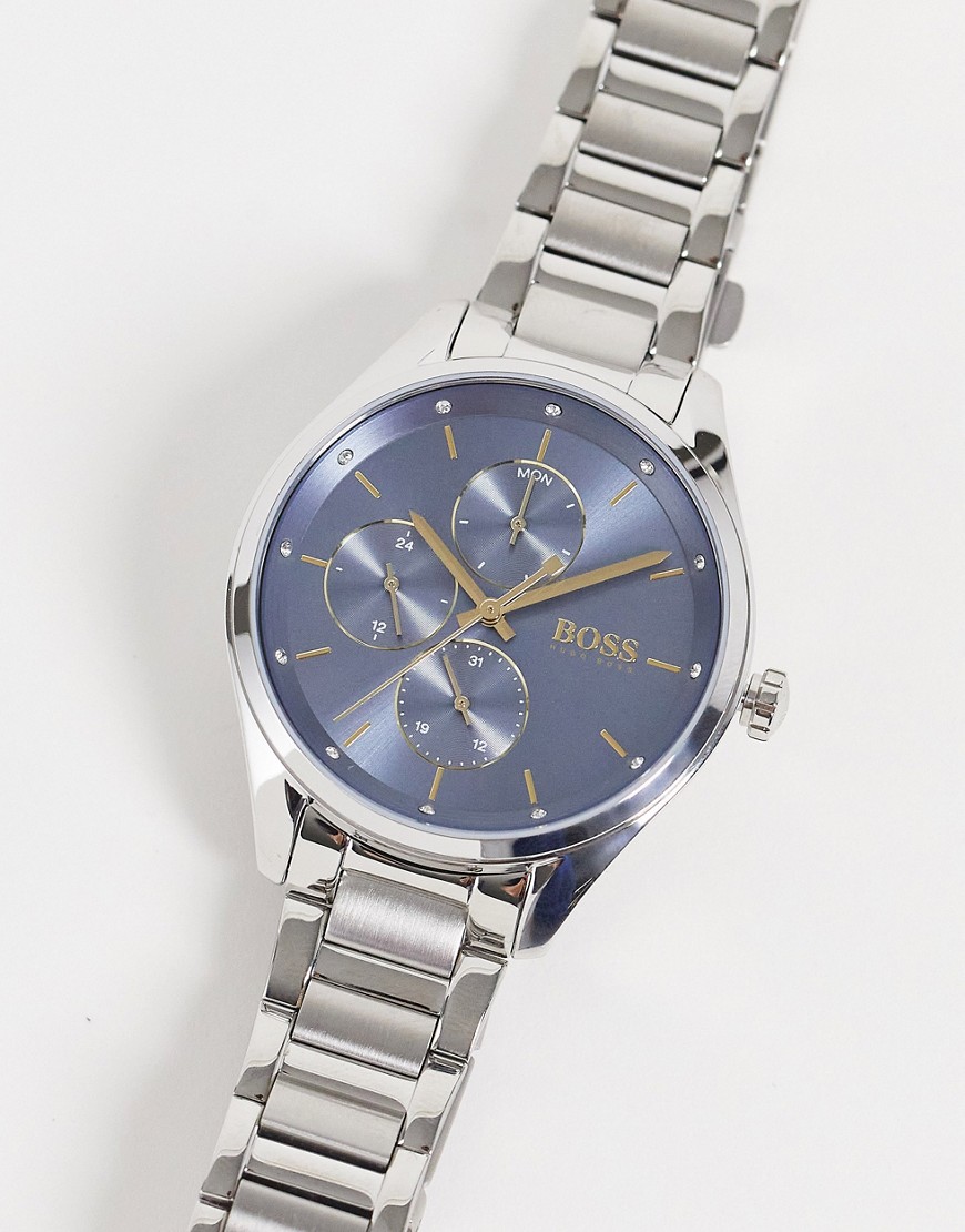 Image of BOSS - Orologio con bracciale da donna color argento con quadrante blu e cronografo 1502583