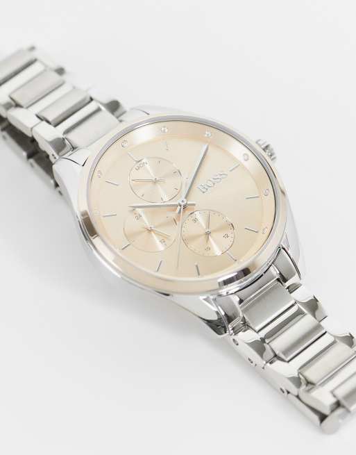 BOSS - Orologio con bracciale da donna color argento con quadrante rosa e cronografo 1502604