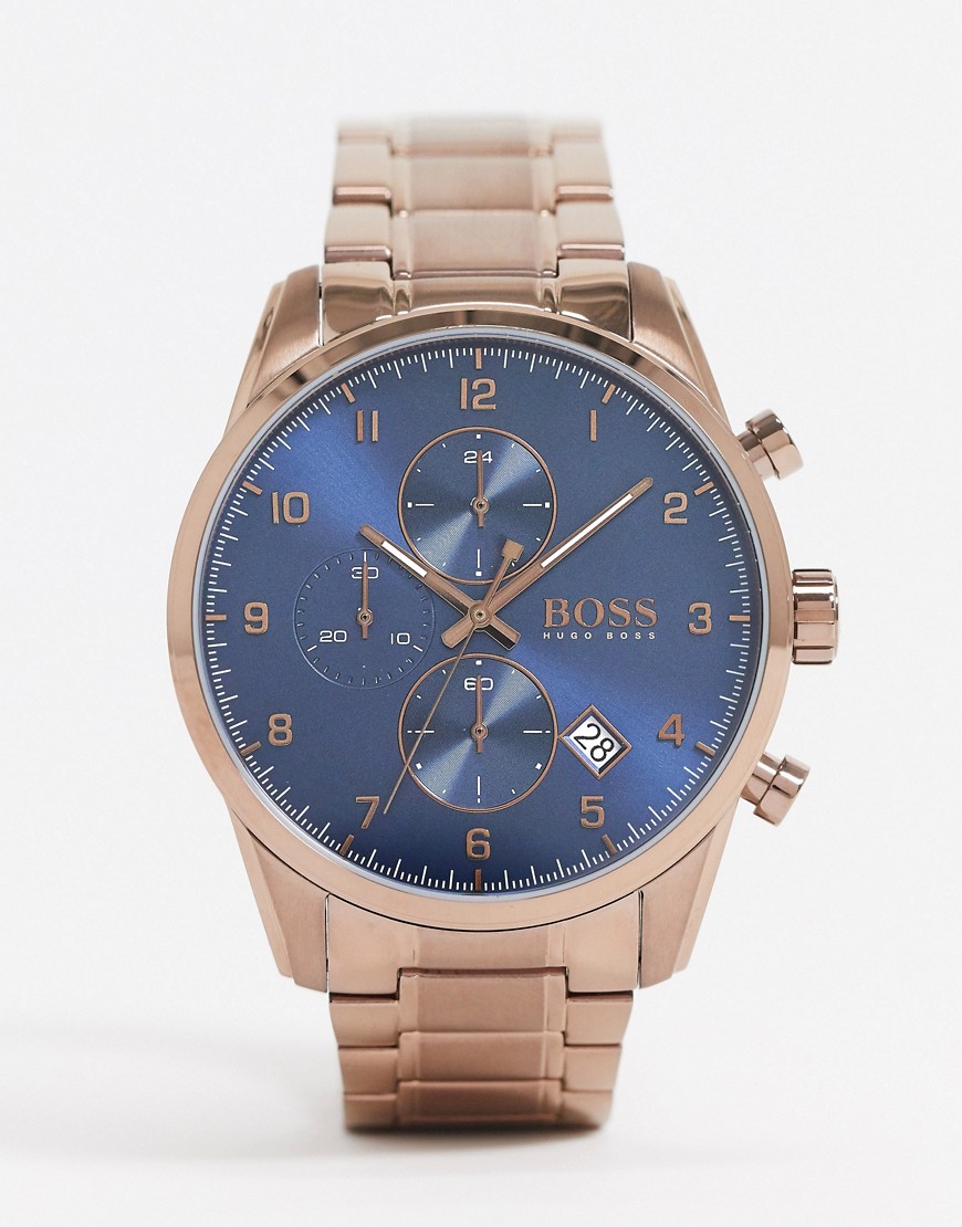 BOSS - Orologio cronografo con bracciale oro caffè 1513788