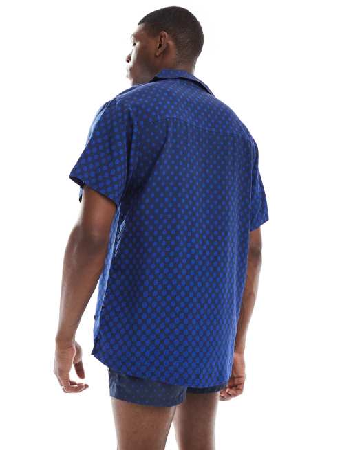 BOSS - Overhemd met korte mouwen en print in blauw, deel van co-ord set, 4 van 4