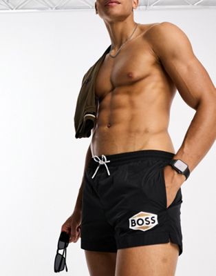 BOSS pacific short swim shorts in black - ASOS Price Checker