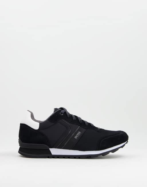 BOSS Parkour Runn leather trainers in black | ASOS