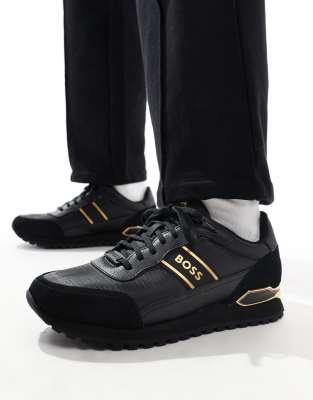 BOSS by Hugo Boss BOSS parkour runner trainers in black and gold