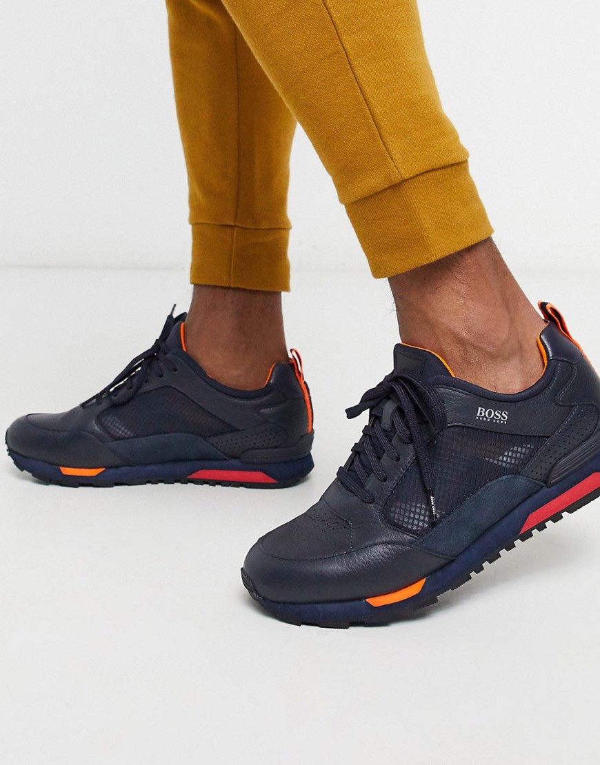 BOSS Parkour transluscent mesh trainers in navy