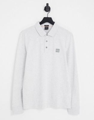 BOSS Passer by long sleeve polo shirt in off white