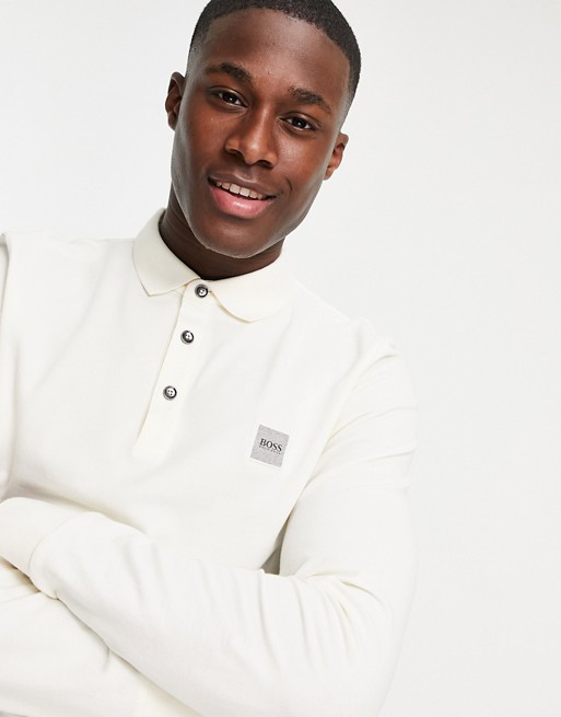 BOSS Passerby long sleeve polo in cream