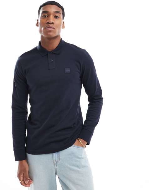 BOSS Passerby long sleeve polo in navy - view 1