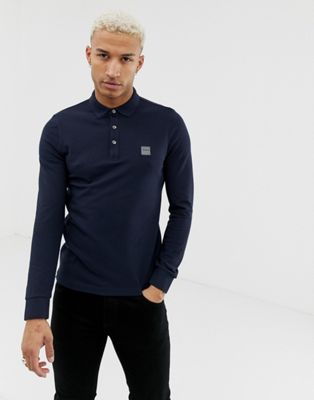 BOSS Passerby long sleeve polo in navy