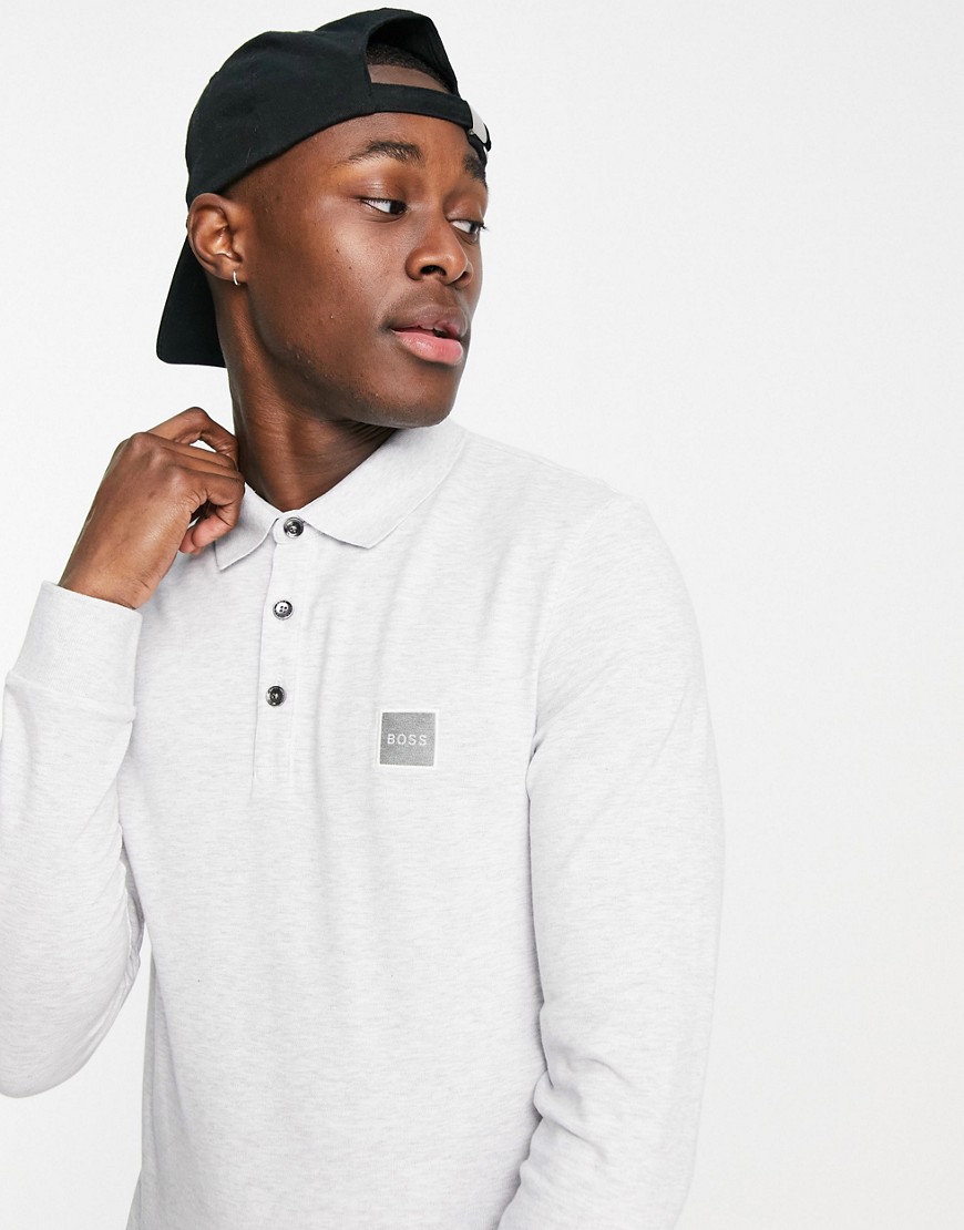 BOSS Passerby long sleeve polo in off white